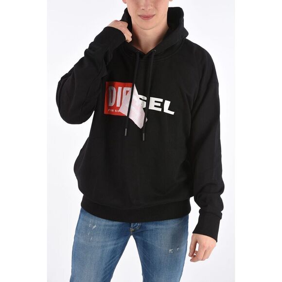 DIESEL HOODED S-ALBY SWEATSHIRT XS Graphic Logo Black - Picture 1 of 11